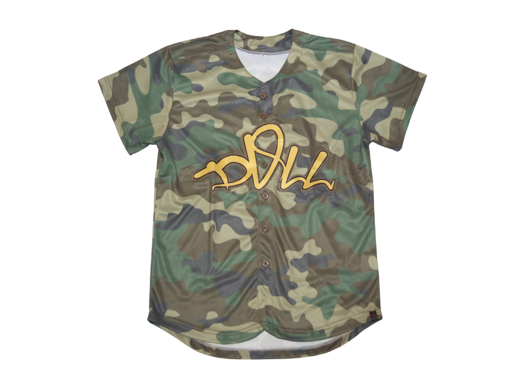 DOLL CAMO GREEN-GOLD AUTHENTIC BASEBALL JERSEY 2022